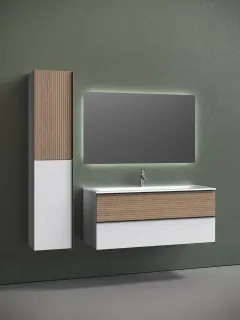 Подвесная тумба под раковину Sancos Delta DL120W 120см дуб светлый/белый